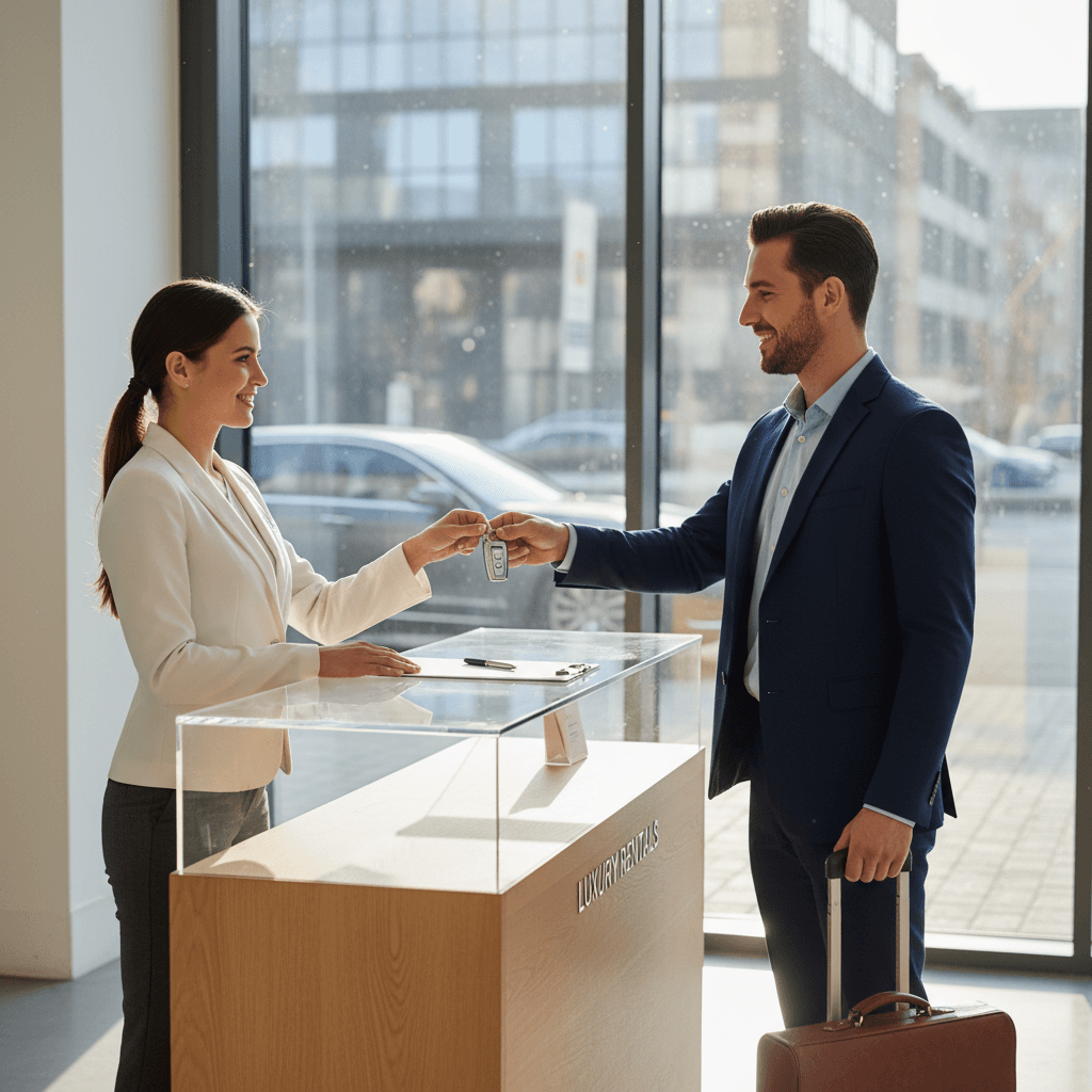 Cliente che firma il contratto di noleggio alla scrivania